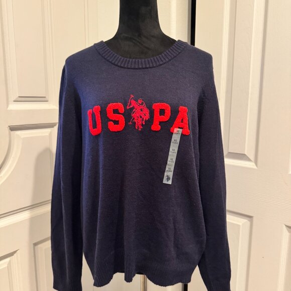 US Polo Association USPA Logo Crew Neck NWT Blue Sweater Women's XL Retail $60 - Picture 6 of 7